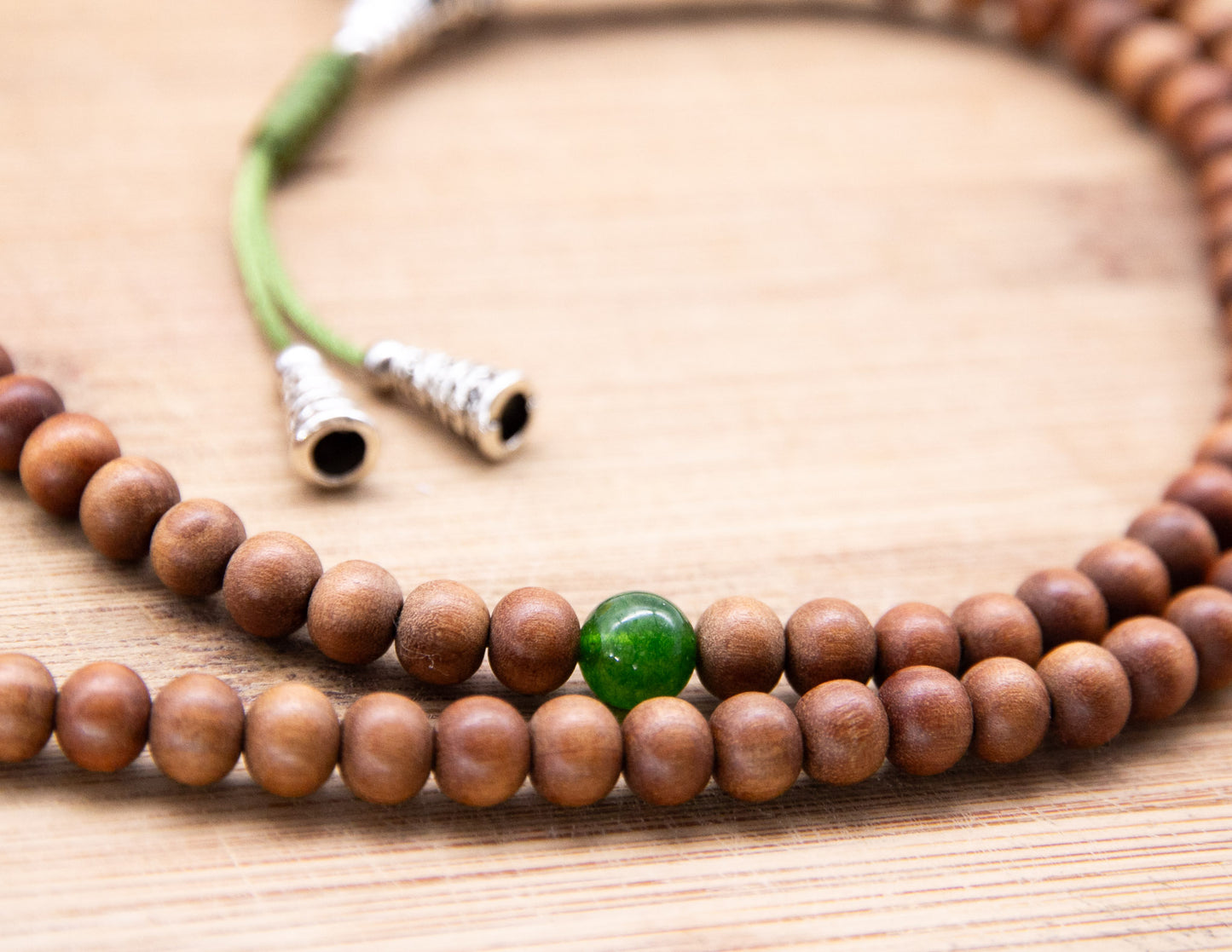 Sandalwood & Taiwanese Jade Mala – 9mm