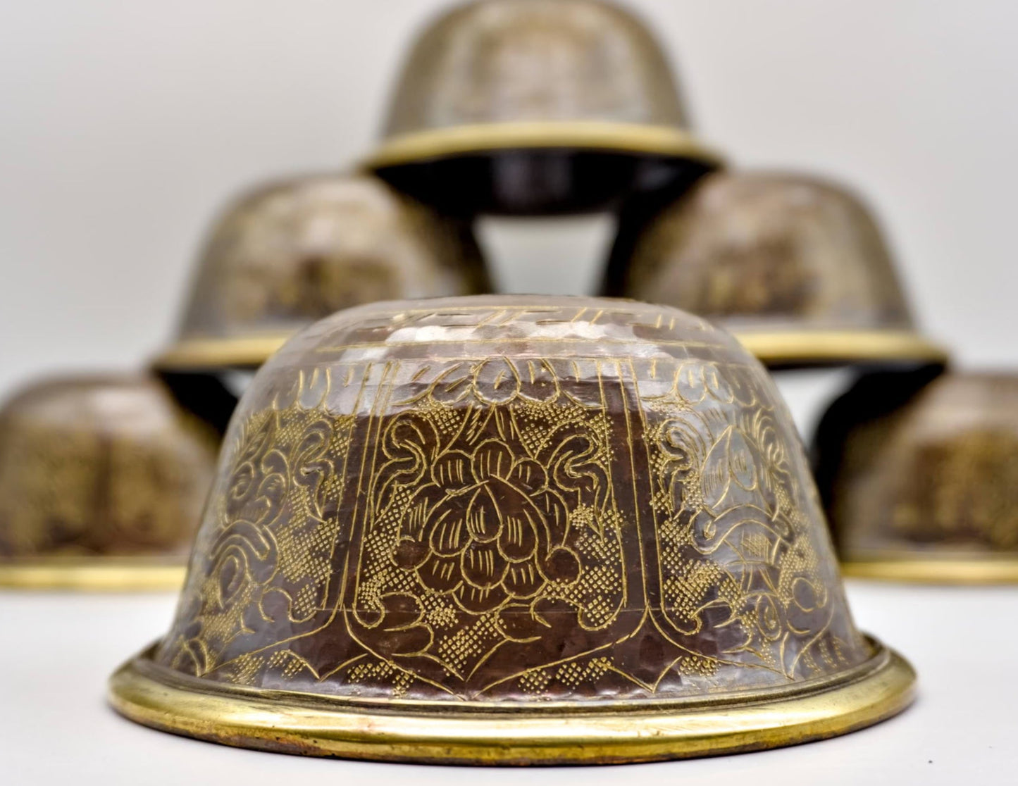 Engraved Offering Bowl Set – Oxidised Copper