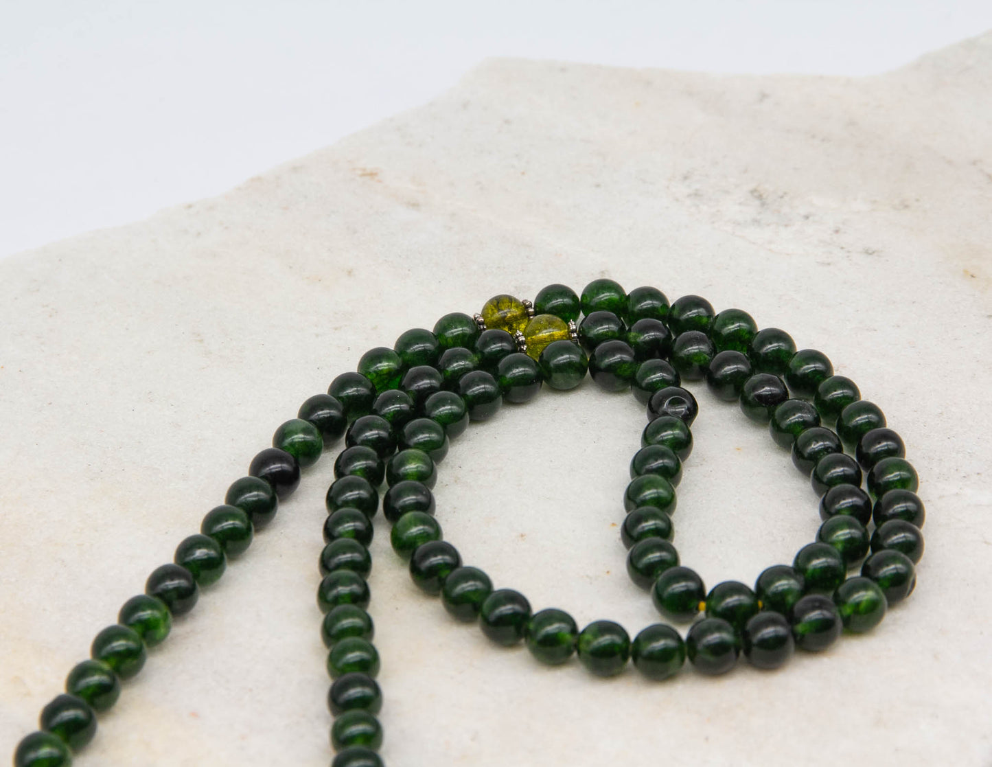Taiwanese Jade Mala with Silver Lotus – 8mm