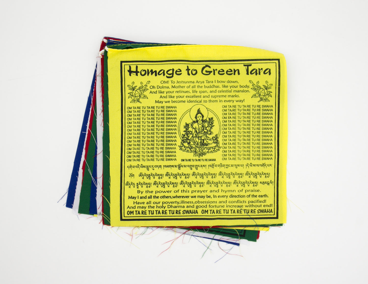 Grüne Tara Gebetsfahnen in Englisch, Mehrfarbig / 20x20cm, 2m