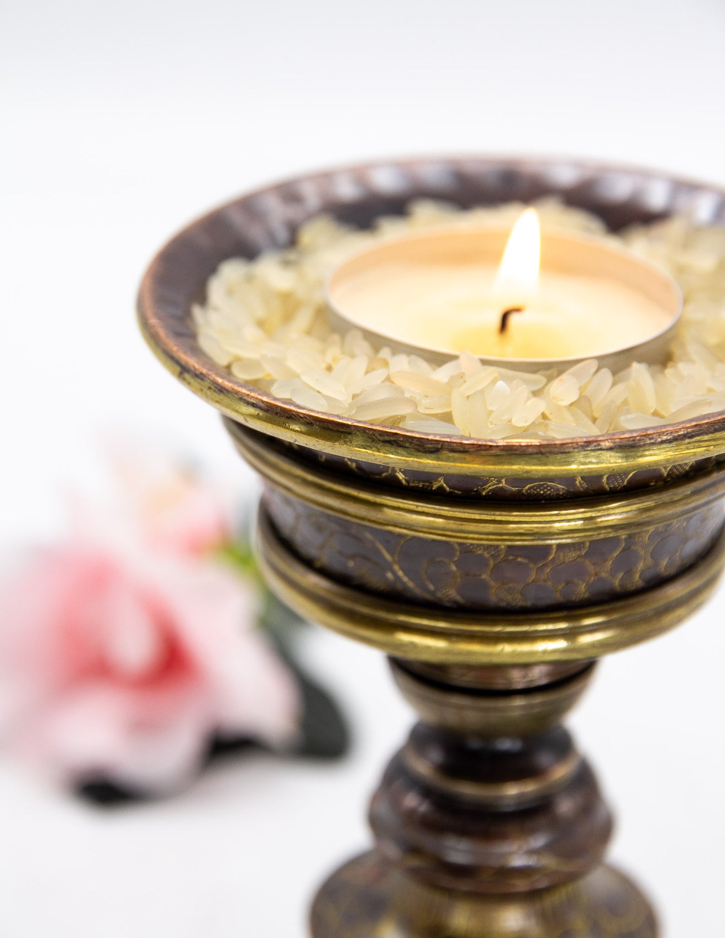 Engraved Butter Lamp, Oxidised Copper / 12cm