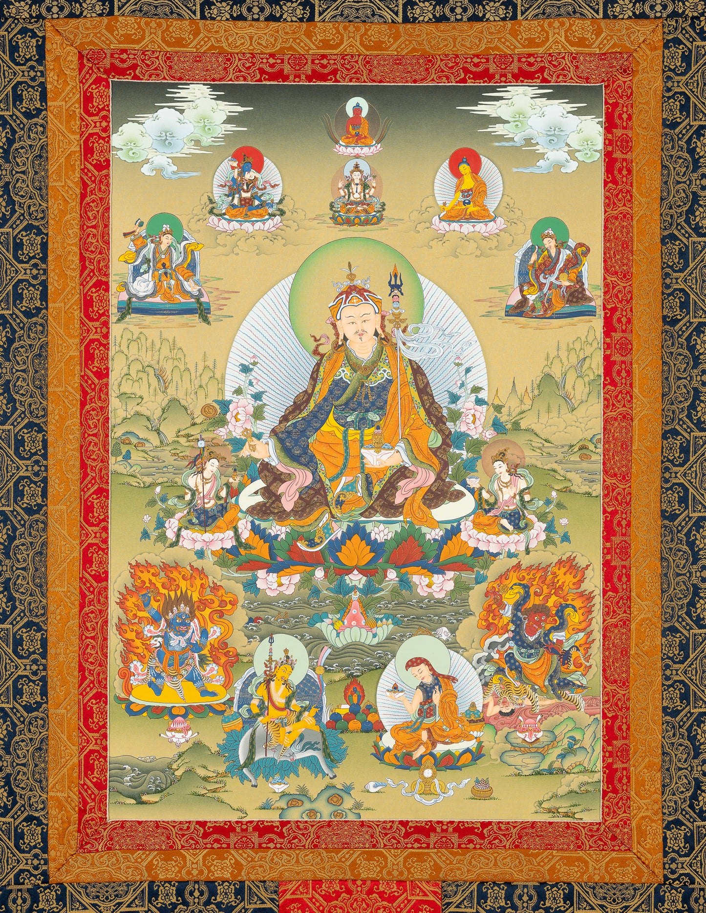 Guru Rinpoche with 8 Manifestations Thangka IV