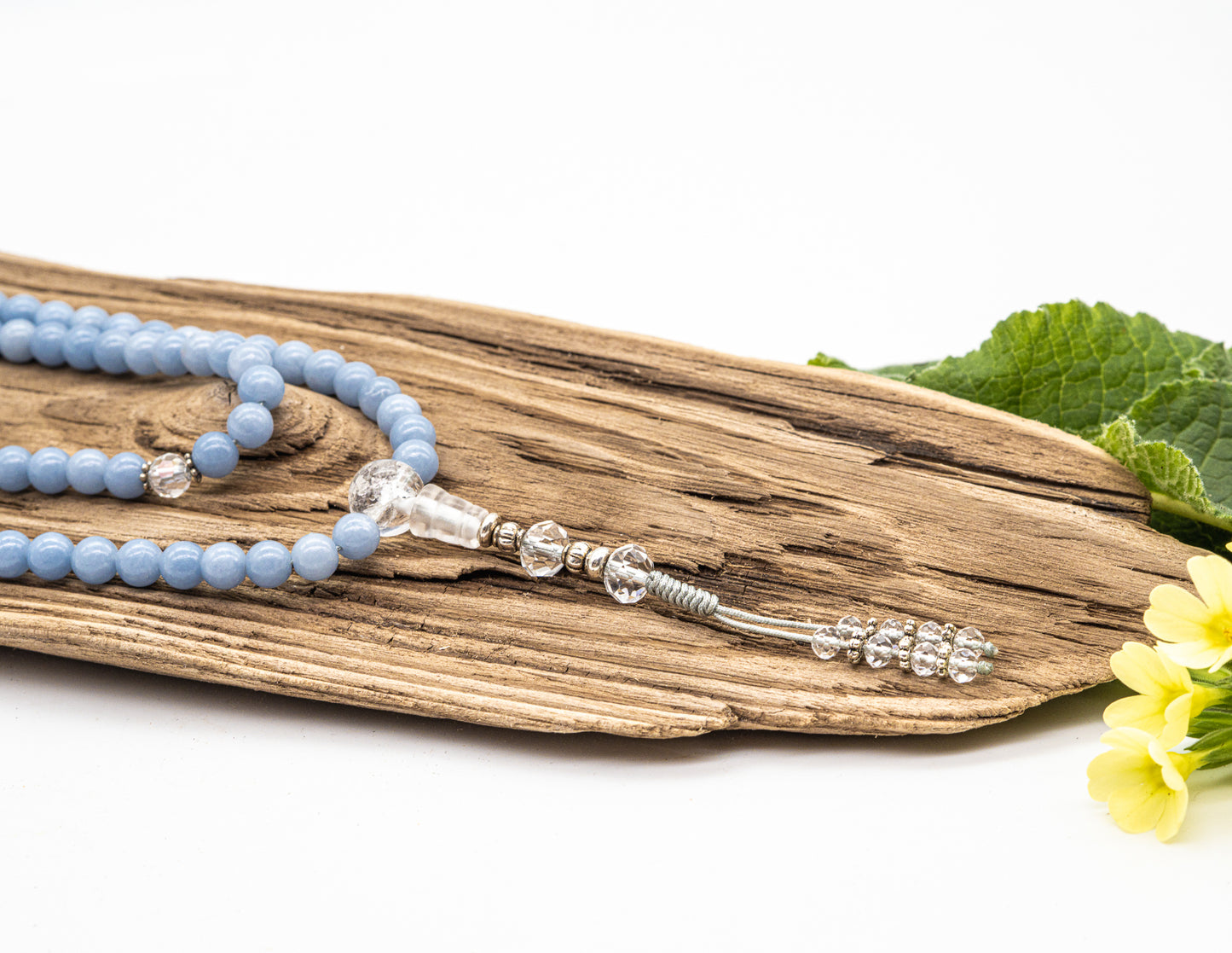 Blue Angelite & Crystal Mala – 6mm