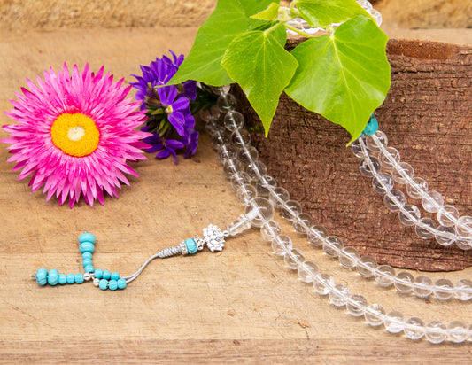 Mala en cristal et turquoise naturelle 9mm
