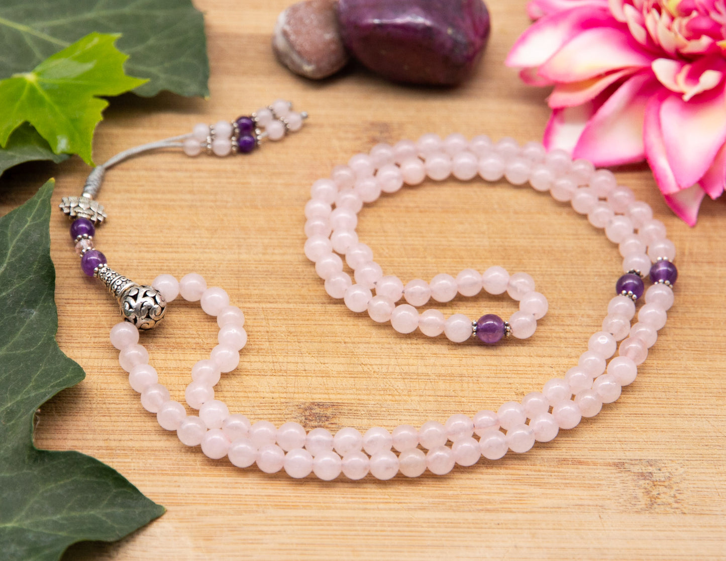 Rose Quartz & Amethyst Mala – 6mm