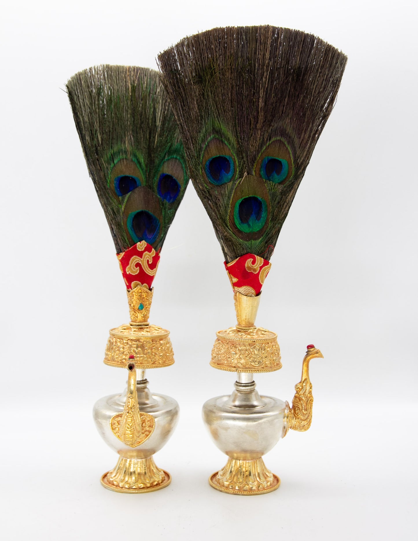 Silver and Gold Plated Bumpa Vase with Feathers