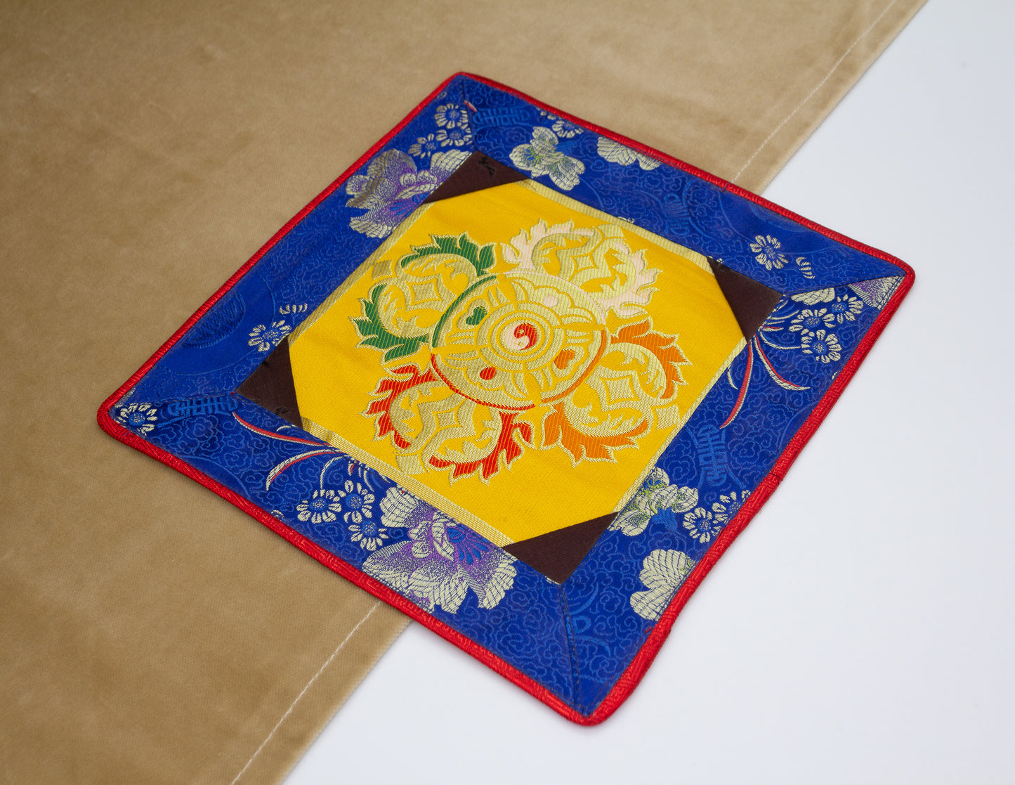 Square Brocade Cloth / Bell & Dorje Mat – Blue & Yellow