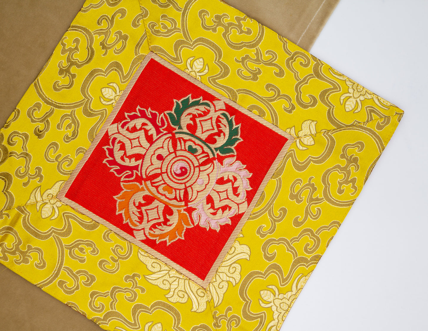 Square Brocade Cloth / Bell & Dorje Mat – Yellow & Red