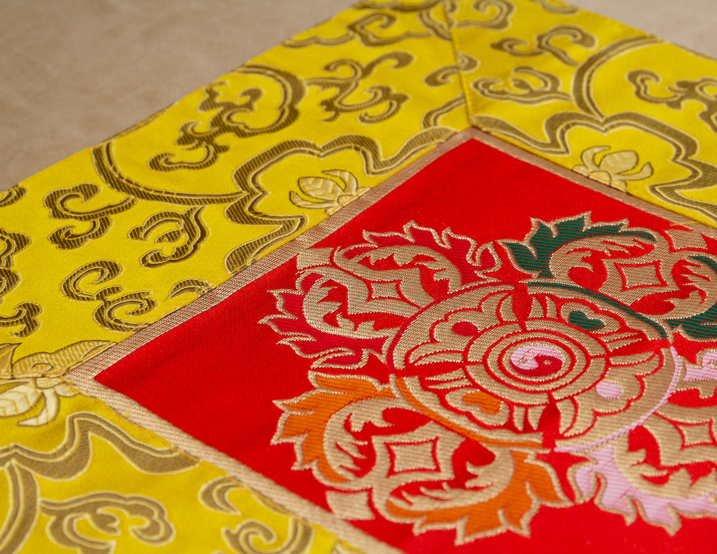 Square Brocade Cloth / Bell & Dorje Mat – Yellow & Red