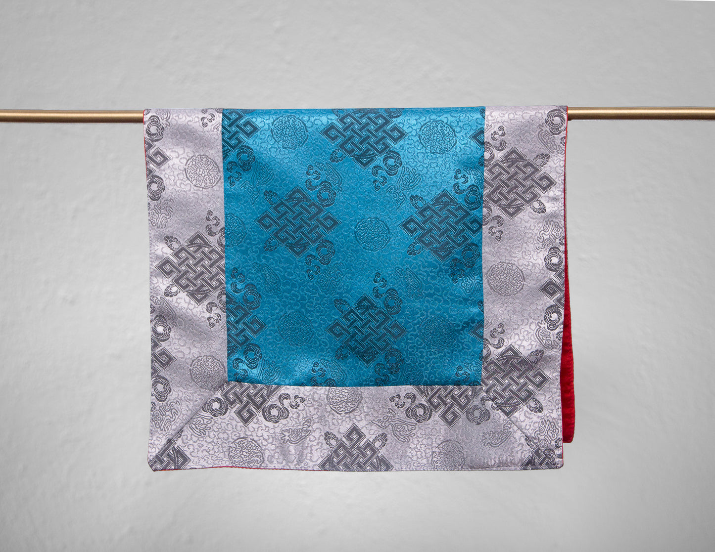 Standard Brocade Cloth / Practice Table Cover – Silver & Turquoise Endless Knot