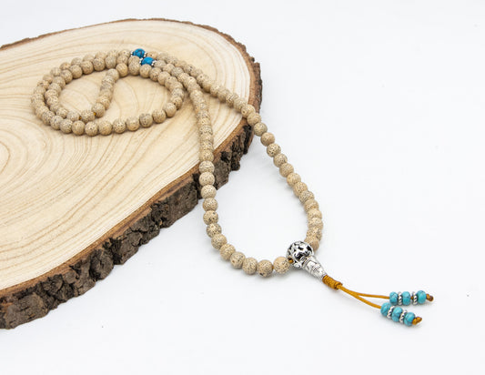 Lotus Seed & Turquoise Howlite Mala – 8mm