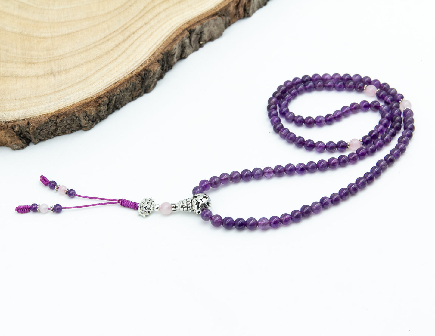 Mala de amatista y cuarzo rosa – 6 mm