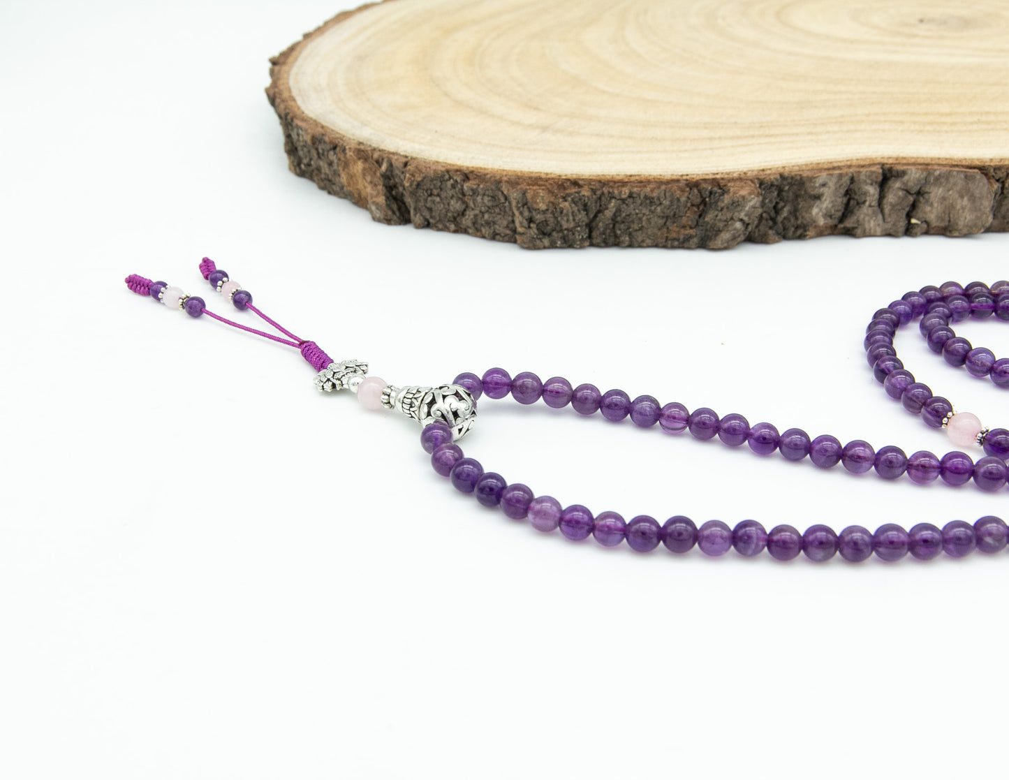 Mala de amatista y cuarzo rosa – 6 mm