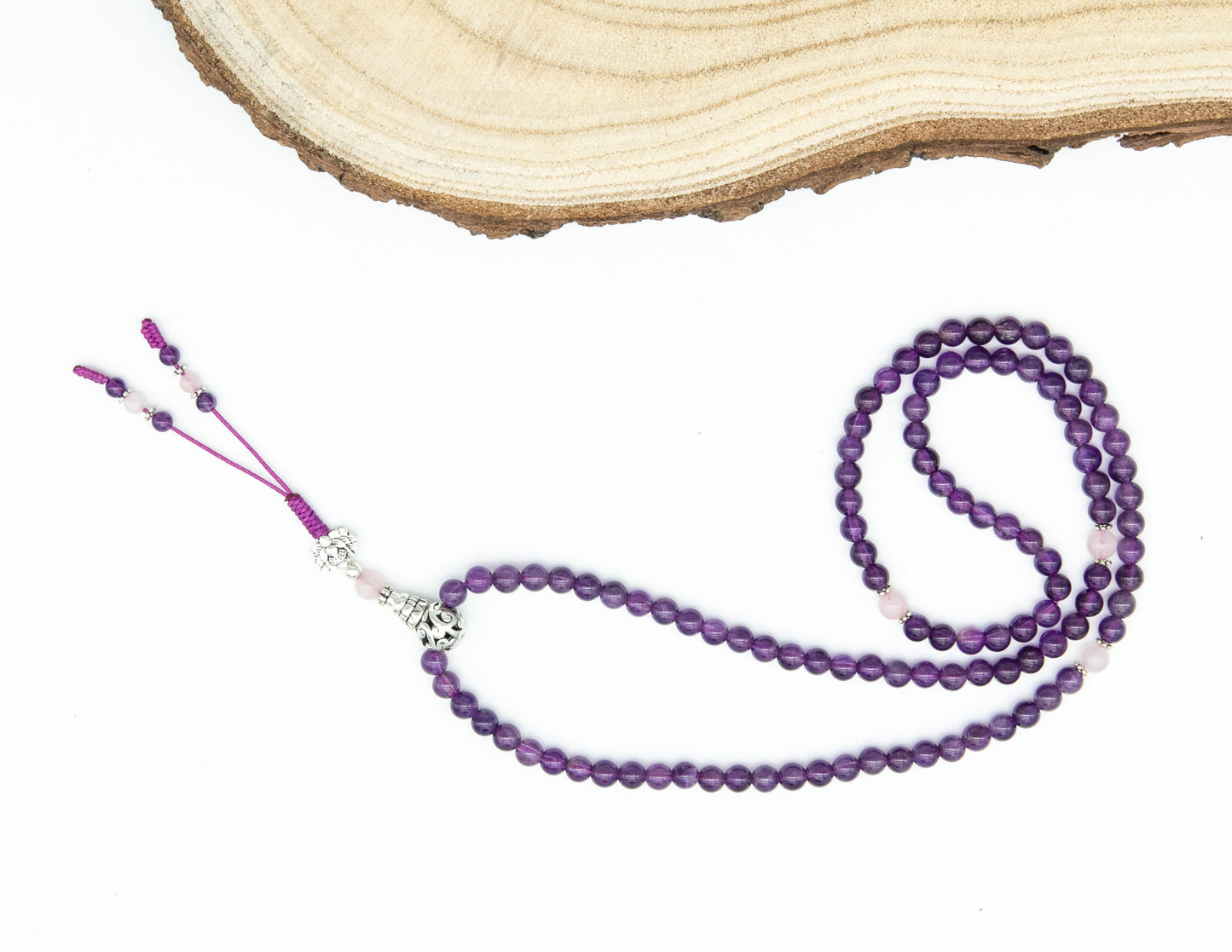 Mala de amatista y cuarzo rosa – 6 mm