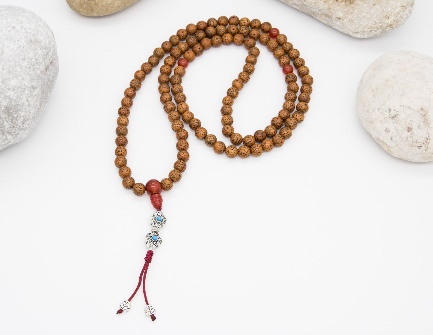 Brown Lotus Seed Mala with Silver Double Dorjes – 8mm