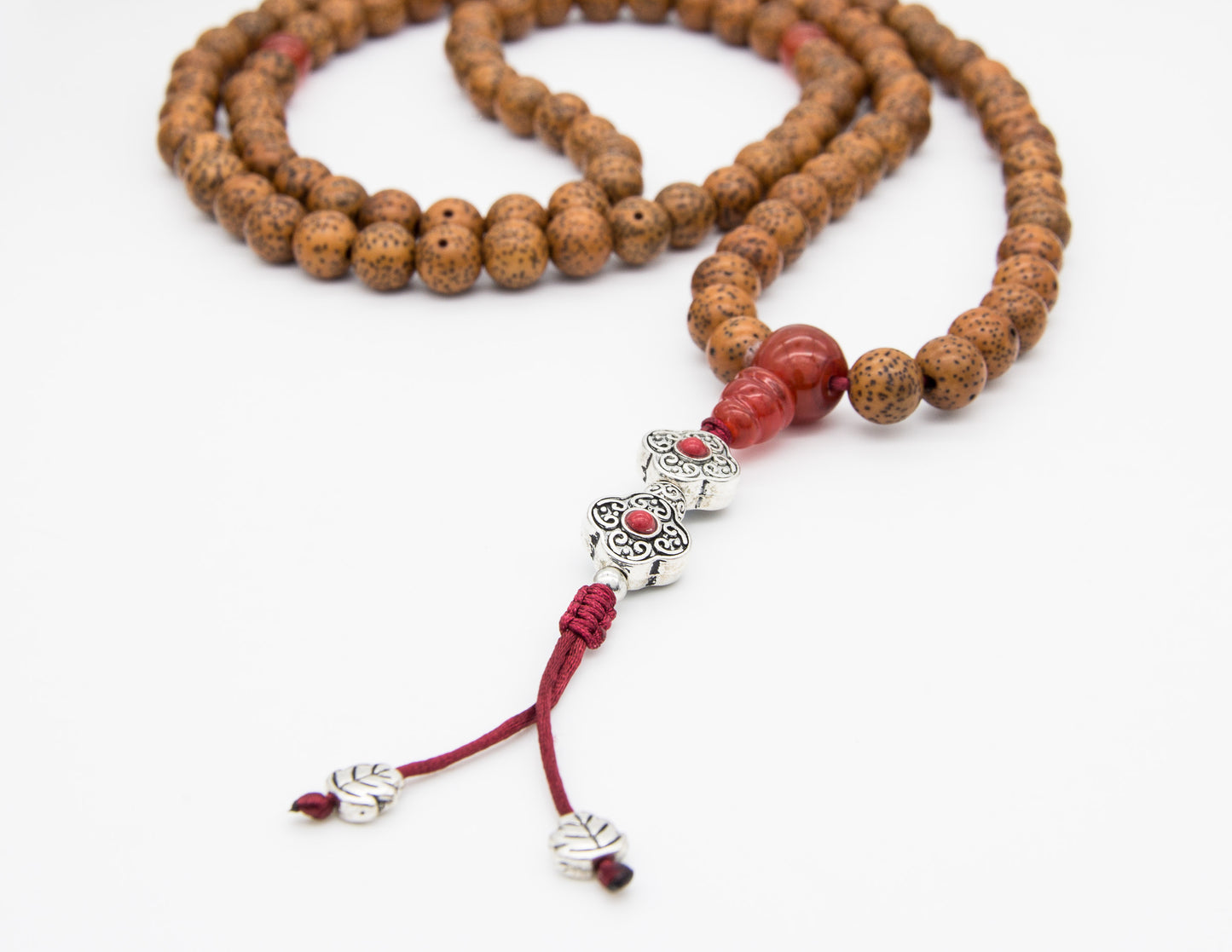 Brown Lotus Seed Mala with Silver Double Dorjes – 8mm