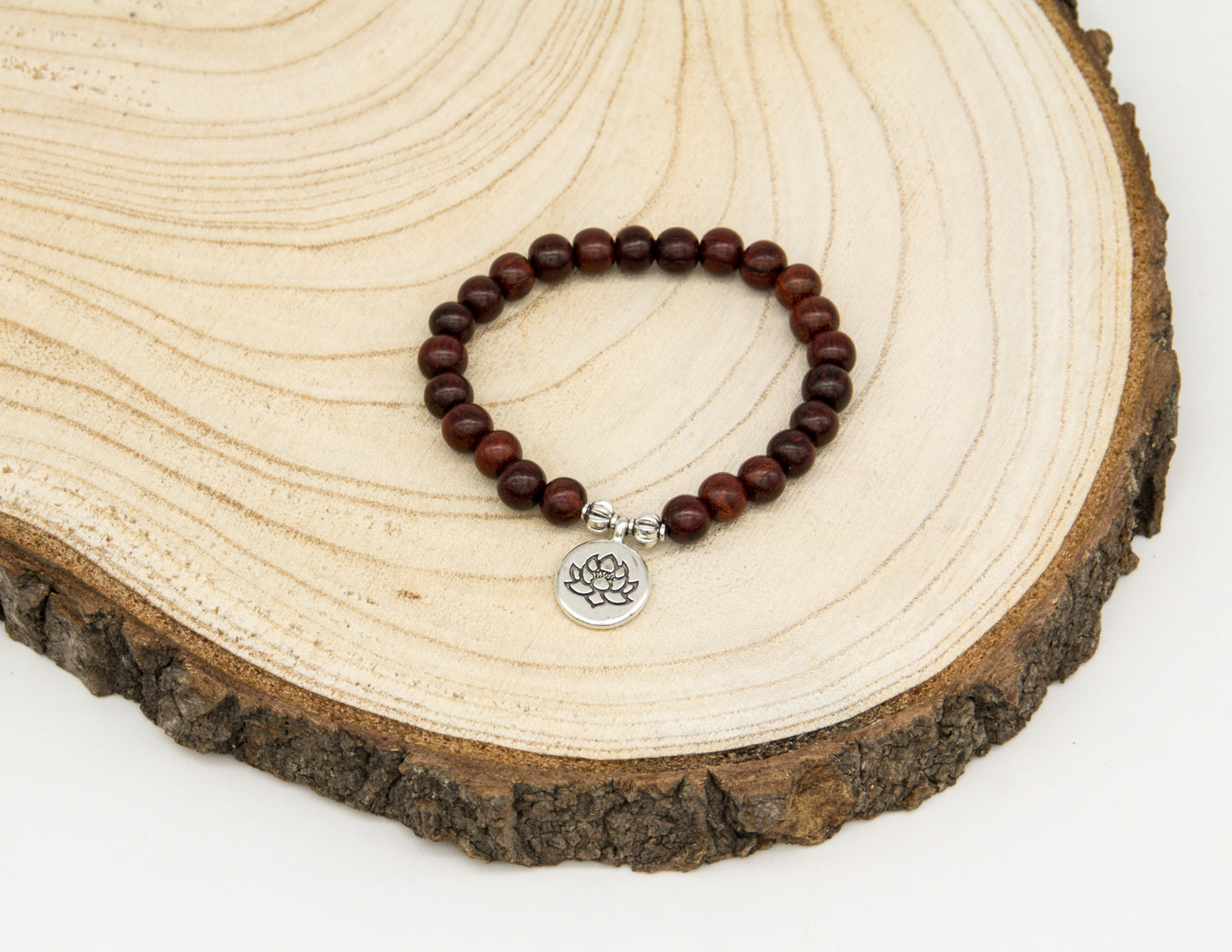 Rosewood Bracelet with Lotus Pendant – 8mm