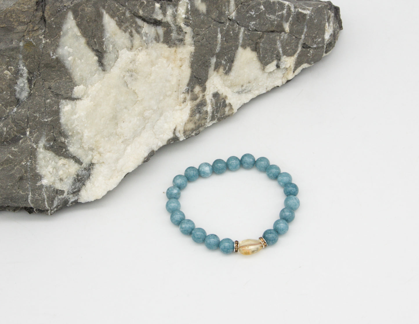 Natural Aquamarine with Yellow Stone Bracelet – 8mm