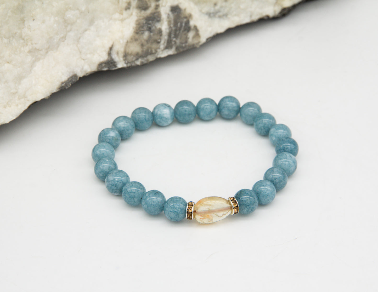 Natural Aquamarine with Yellow Stone Bracelet – 8mm