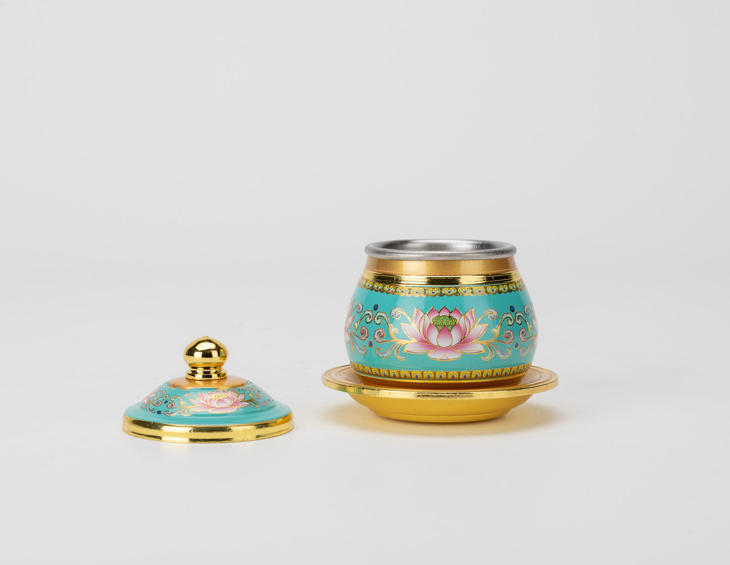 Gold & Turquoise Lotus Jar