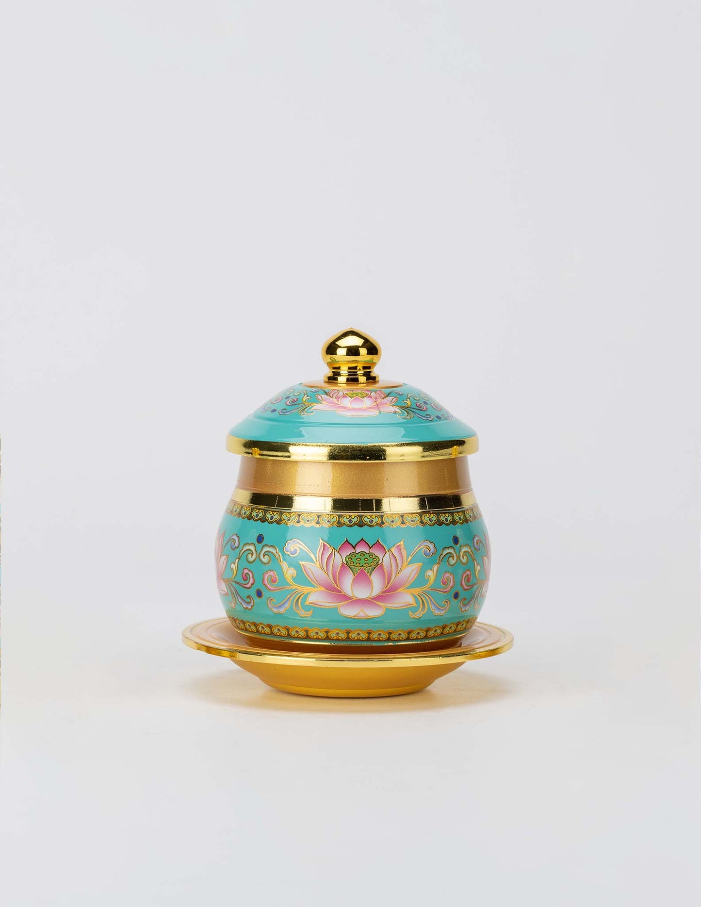 Gold & Turquoise Lotus Jar