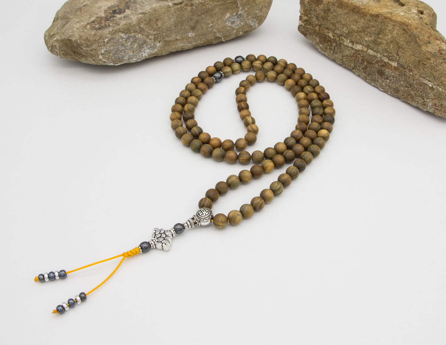 Green Sandalwood & Hematite Mala – 8mm