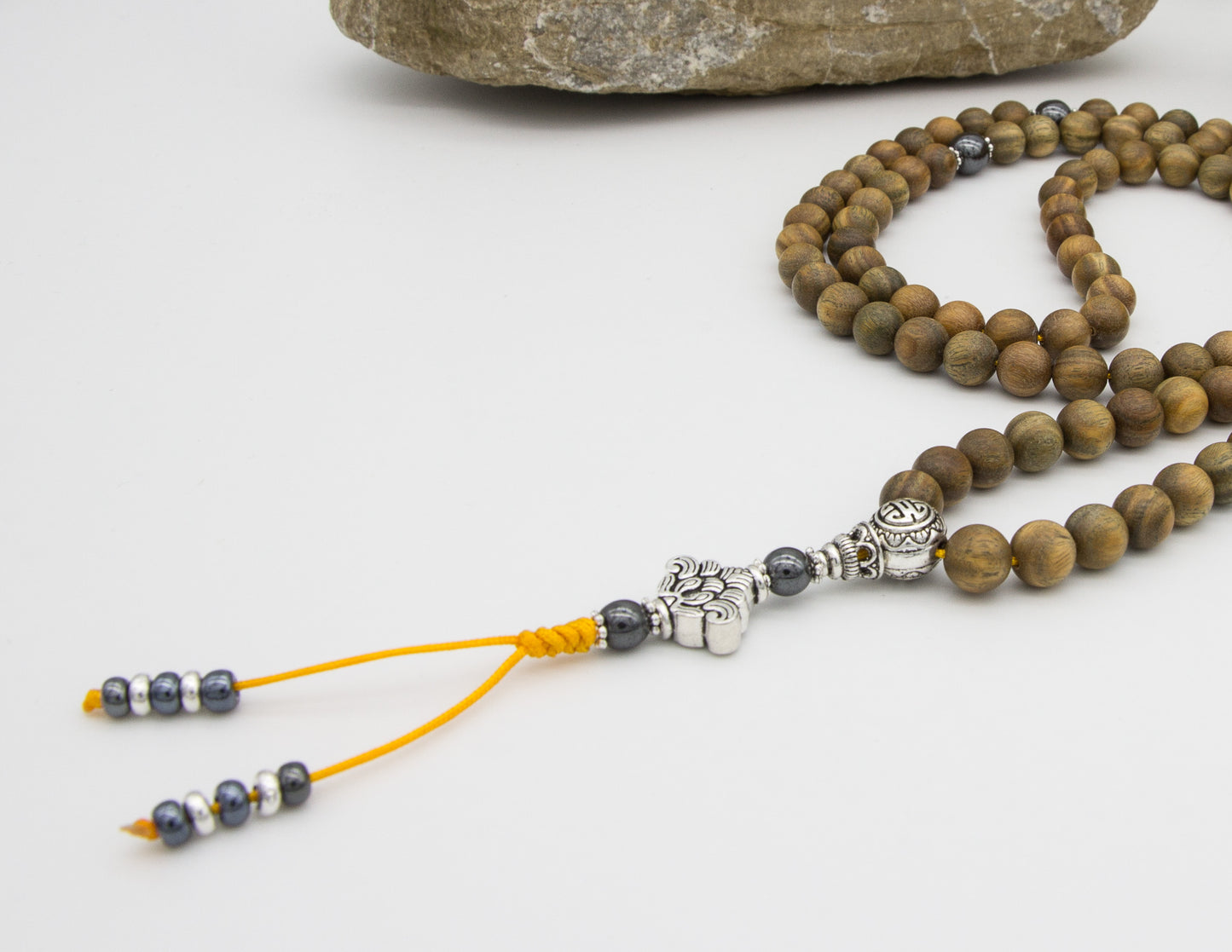 Green Sandalwood & Hematite Mala – 8mm