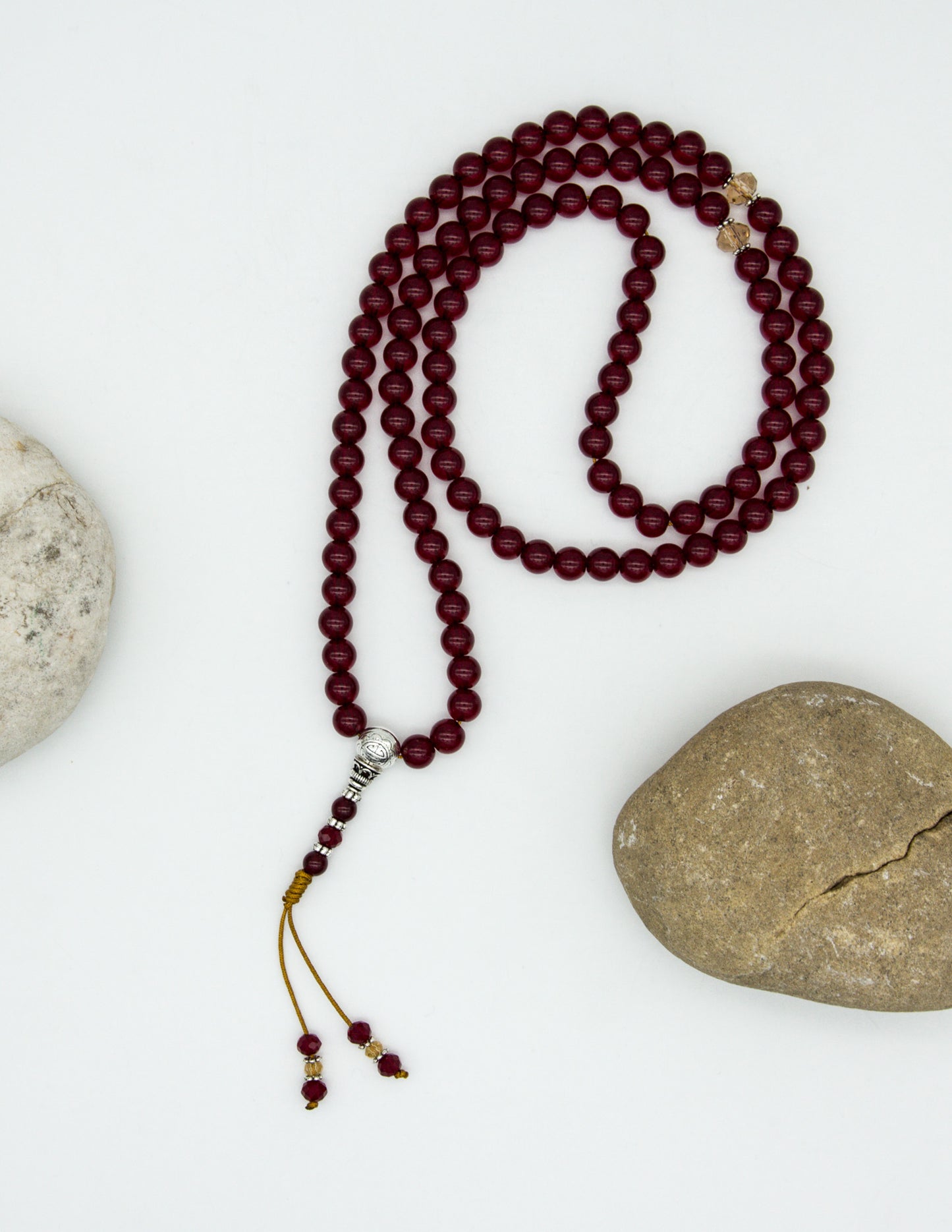 Garnet & Faceted Rose Glass Mala – 8mm