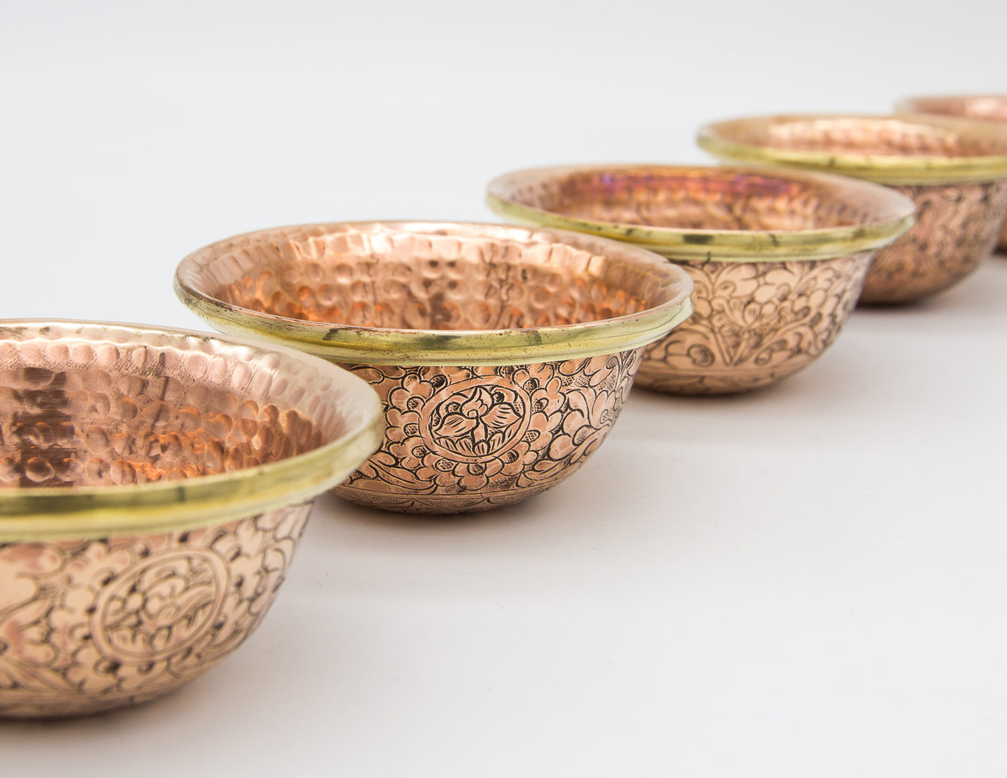 Engraved Offering Bowl Set, Polished Copper – 9 cm