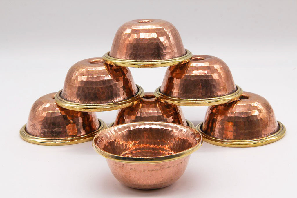 Hammered Offering Bowl Set, Polished Copper – 8cm