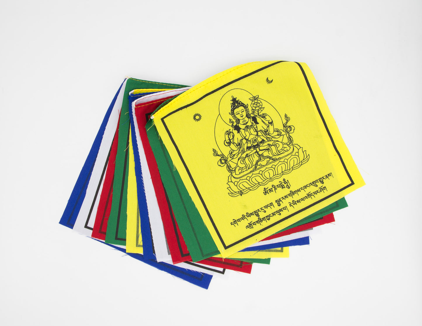 Four-armed Chenrezig Prayer Flags, 20x20cm, Multi