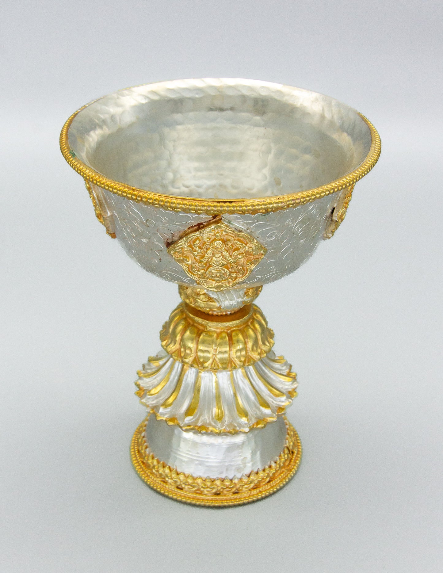 Handcrafted Embossed Butter Lamp, Silver & Gold-Plated / 13.5cm