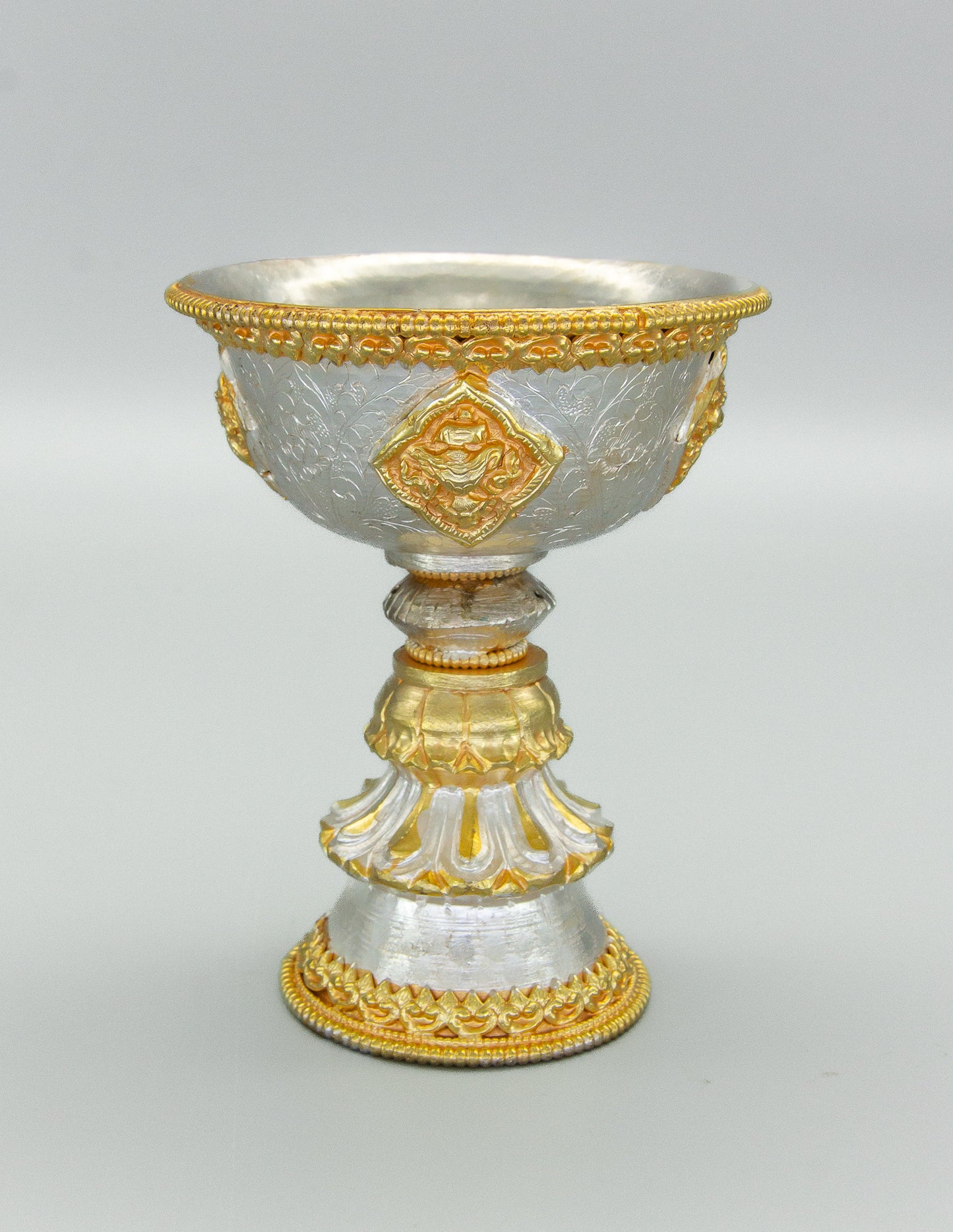 Handcrafted Embossed Butter Lamp, Silver & Gold-Plated / 10.5cm
