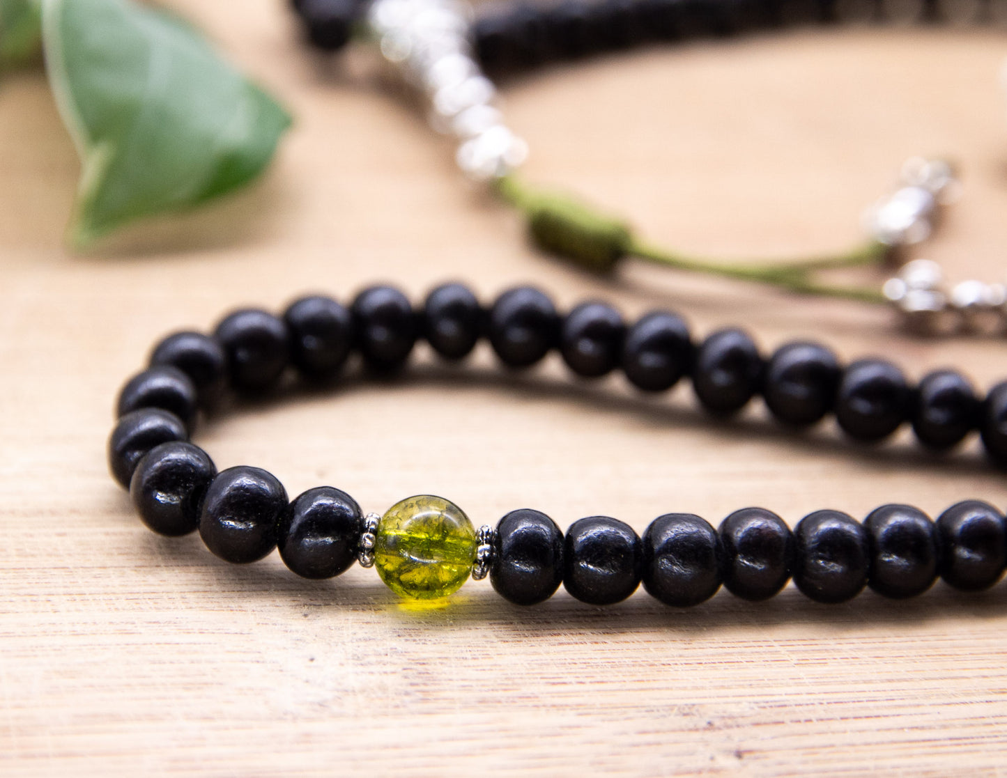 Black Rosewood Mala with Green Beads – 7mm