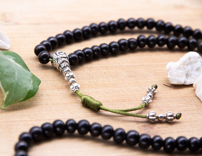 Black Rosewood Mala with Green Beads – 7mm