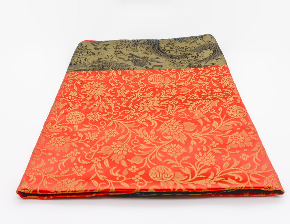 Square Brocade Red with Olive Green Border 64x64 cm