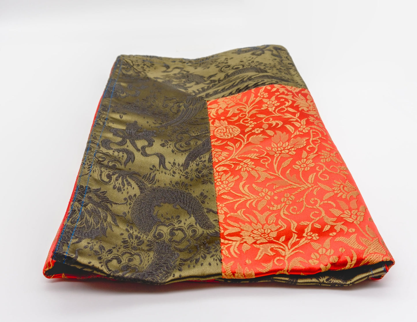 Square Brocade Red with Olive Green Border 64x64 cm