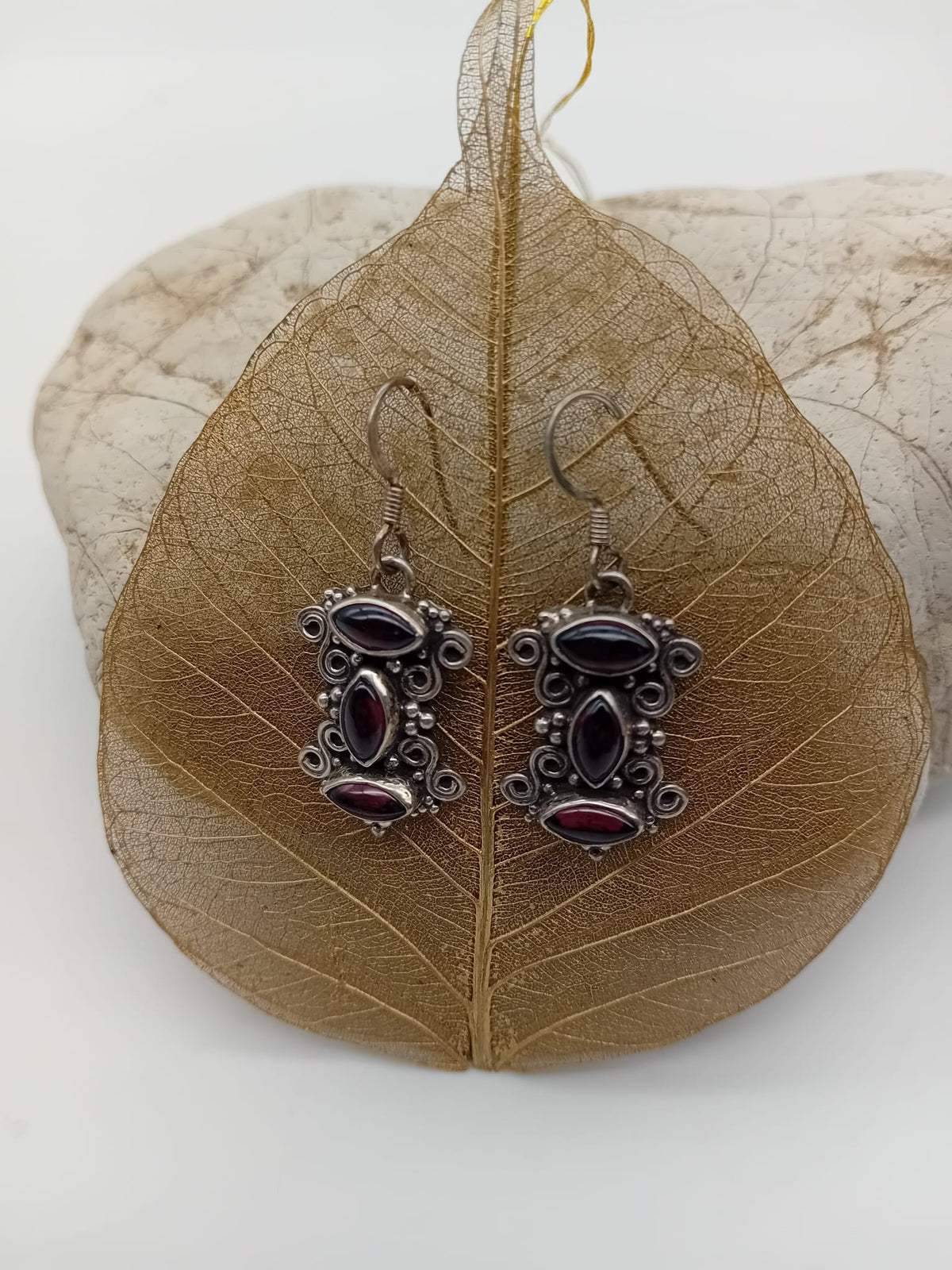 POS Sterling Silver & Indian Garnet Earrings