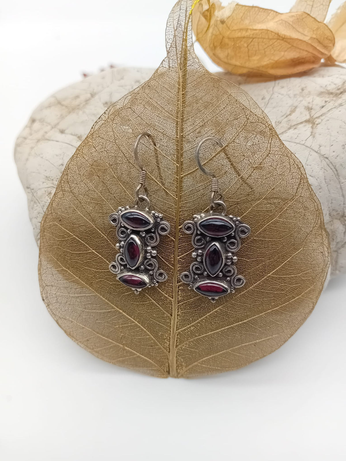 POS Sterling Silver & Indian Garnet Earrings