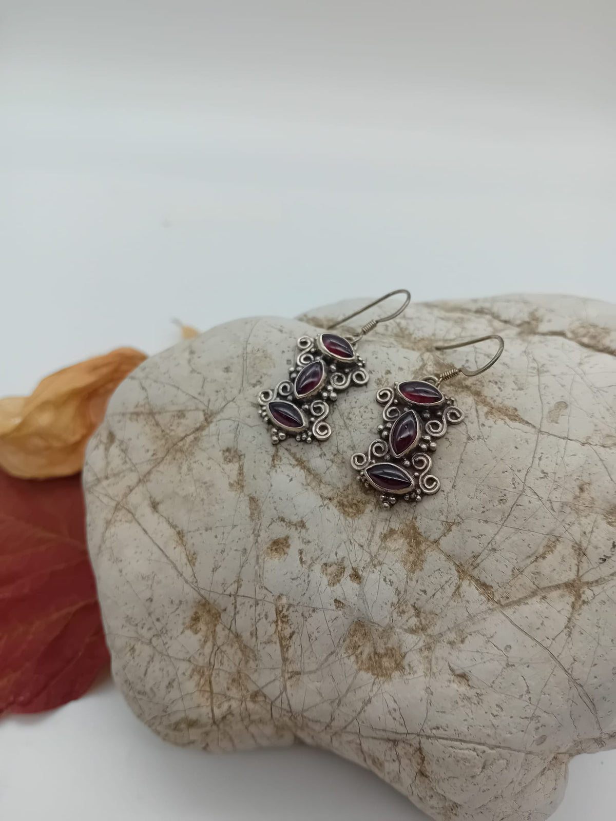 POS Sterling Silver & Indian Garnet Earrings