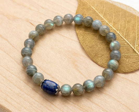 Labradorit-Armband – 7 mm mit Lapislazuli