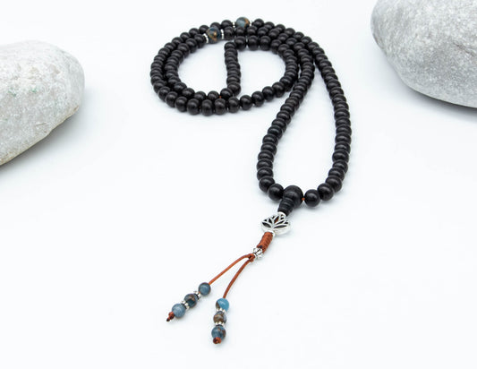 Black Rosewood Mala with Earth Beads – 9mm
