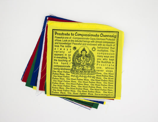 Banderas de oración Chenrezig en inglés, Multi / 20x20cm, 2m