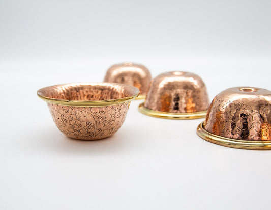 Engraved Offering Bowl Set, Polished Copper – 7.5cm