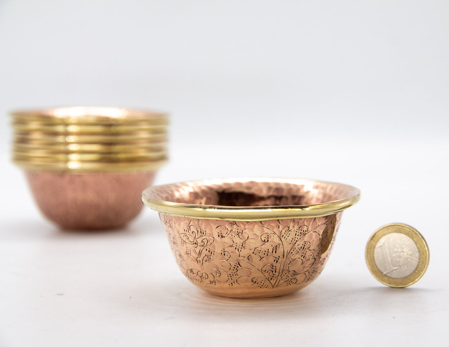 Engraved Offering Bowl Set, Polished Copper – 7.5cm