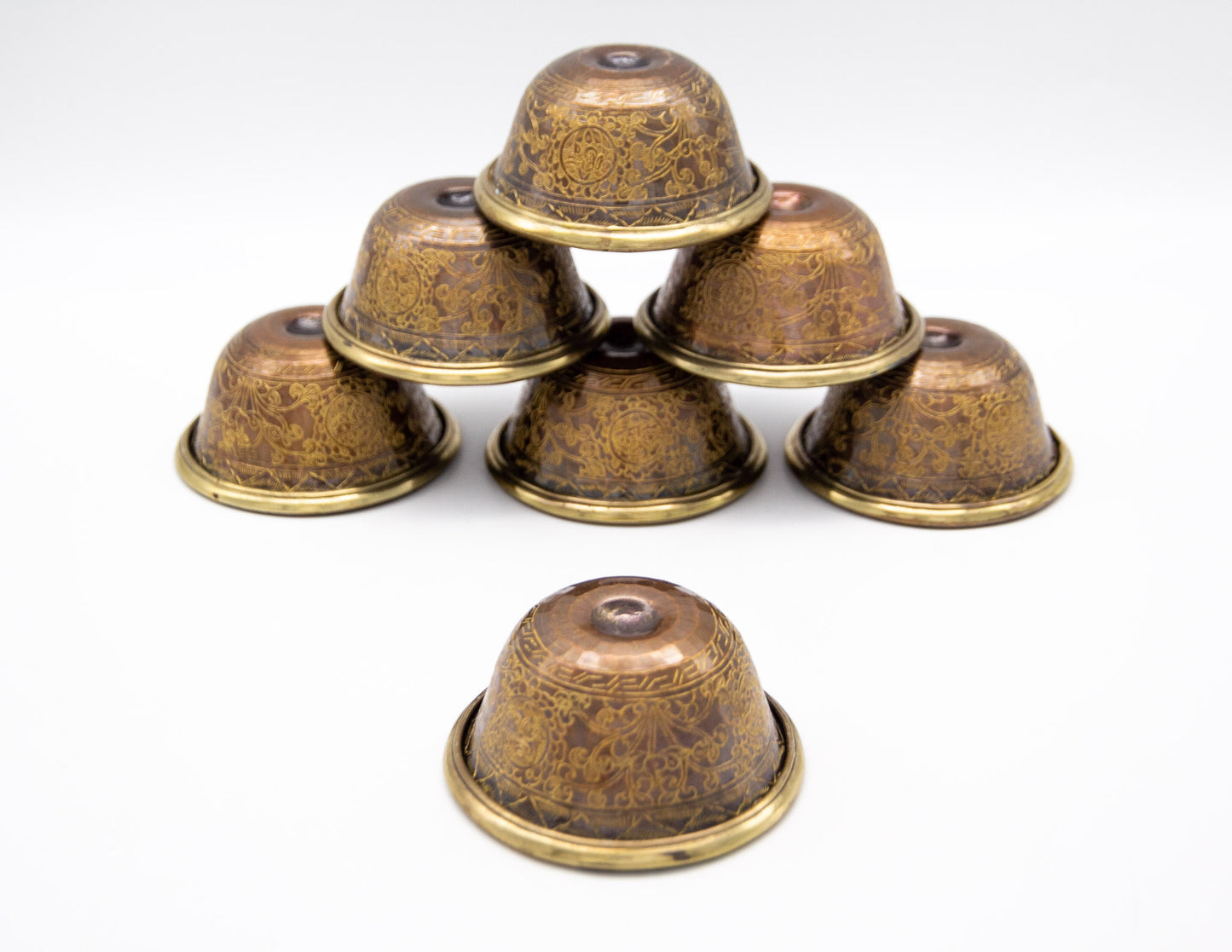 Engraved Offering Bowl Set, Oxidised Copper – 7.5cm