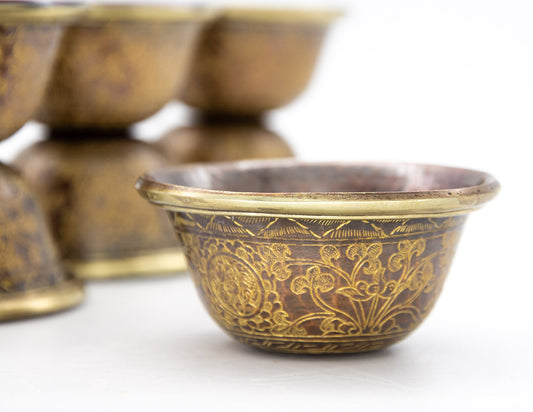 Engraved Offering Bowl Set, Oxidised Copper – 7.5cm