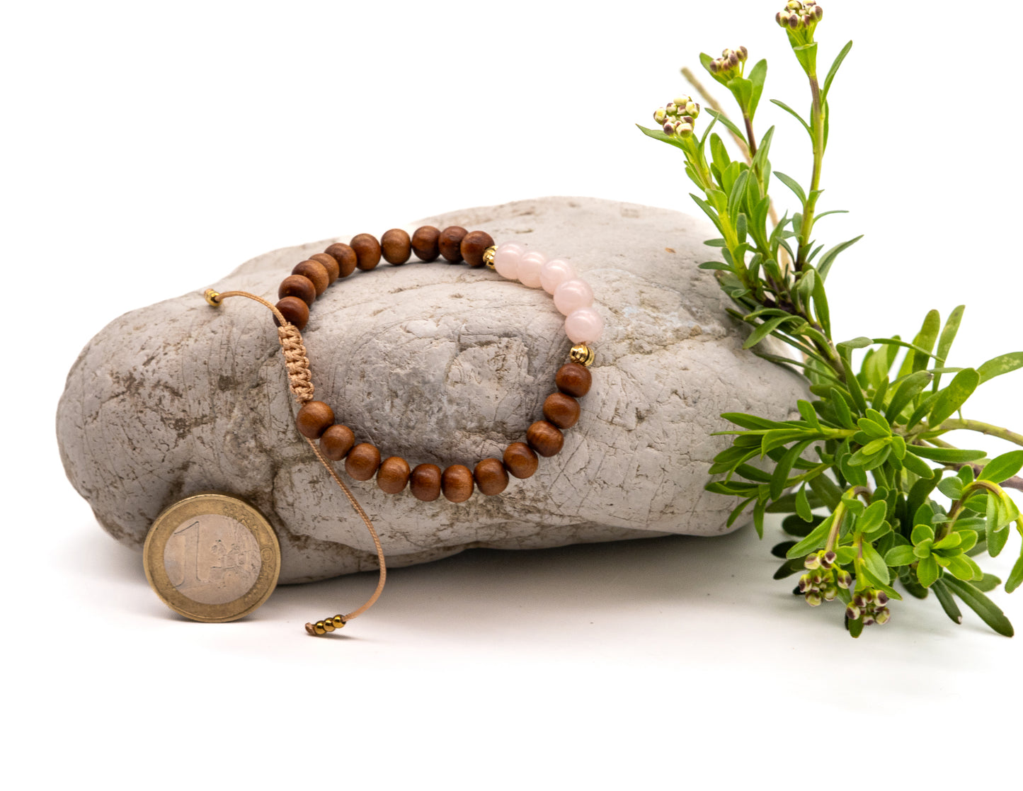 Sandalwood & Rose Quartz Wrist Mala - 6mm