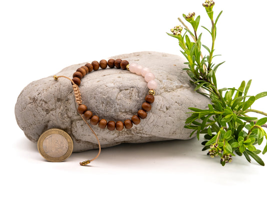 Sandalwood & Rose Quartz Wrist Mala - 6mm