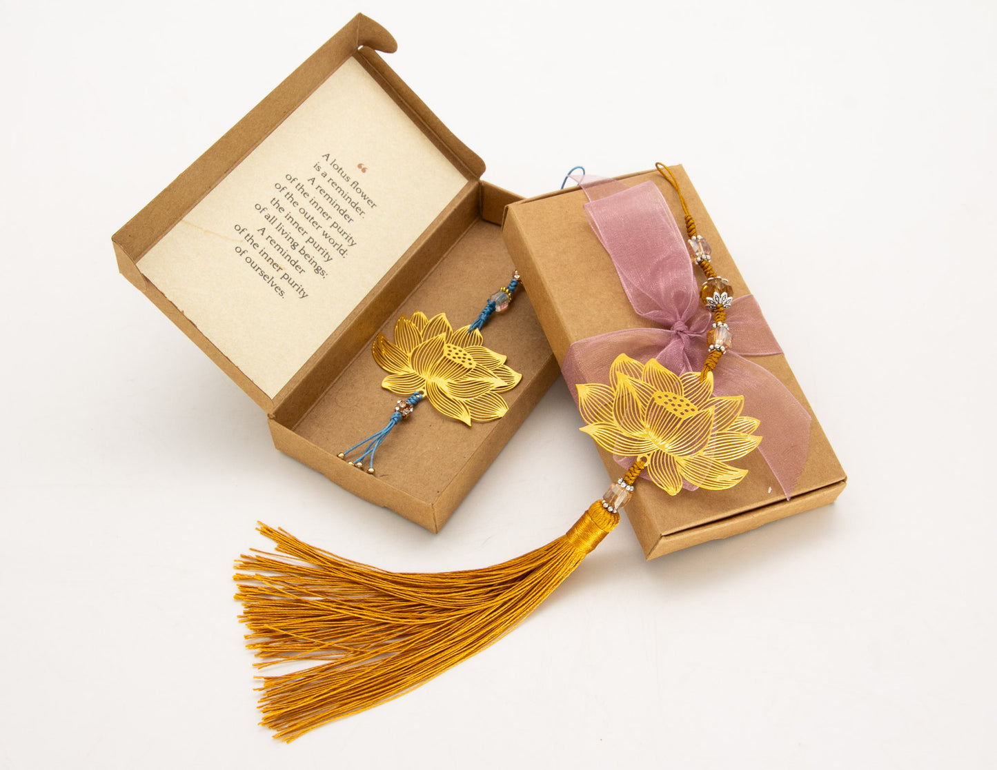 Handcrafted Golden Lotus Pendant with Quote